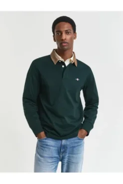 GANT Cord Collar Heavy Polo Shirt tartan green