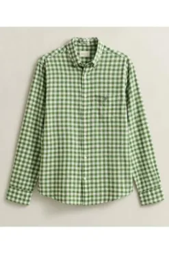 GANT Gingham Leinen Hemd dry herb green kariert Regular Fit Langarm