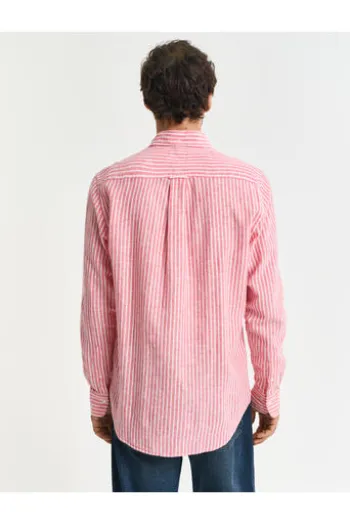 GANT REG Leinen Hemd brick red gestreift Regular Fit Langarm