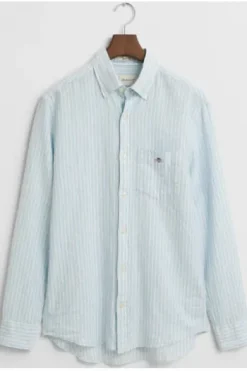 GANT REG Leinen Hemd fresh blue gestreift Regular Fit Langarm