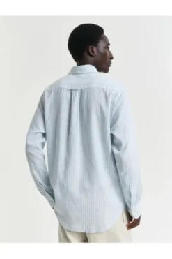 GANT REG Leinen Hemd fresh blue gestreift Regular Fit Langarm