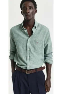 GANT REG Leinen Hemd woody green Regular Fit Langarm