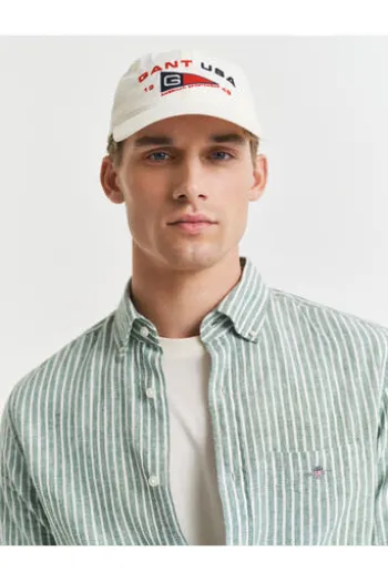 GANT REG Leinen Hemd woody green gestreift Regular Fit Langarm