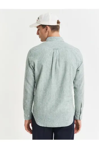 GANT REG Leinen Hemd woody green gestreift Regular Fit Langarm