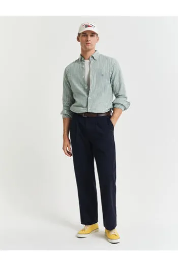 GANT REG Leinen Hemd woody green gestreift Regular Fit Langarm