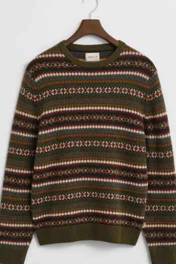 GANT Rundhals Pullover country green gemustert Regular Fit