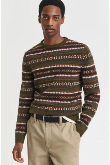 GANT Rundhals Pullover country green gemustert Regular Fit