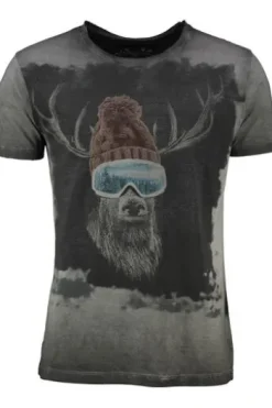HANGOWEAR T-Shirt Ski Hirsch Grau Printmotiv