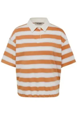 LECOMTE Polo-Shirt orange gestreift