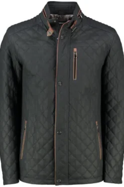Leder Steppjacke navy