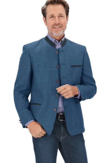 LODENFREY Janker Kurt blau mit Leinen