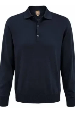 MAERZ Polo-Pullover marine aus Merinowolle
