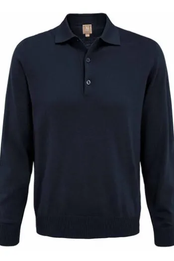 MAERZ Polo-Pullover marine aus Merinowolle