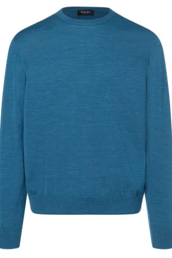 MAERZ Rundhals Pullover blau extra feine Merinowolle