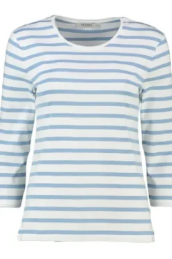 MAERZ Shirt endless sky- hellblau gestreift in softer Baumwoll-Mixqualität