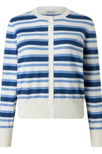 MAERZ Strickjacke endless sky- hellblau gestreift in Organic-Baumwoll-Qualität