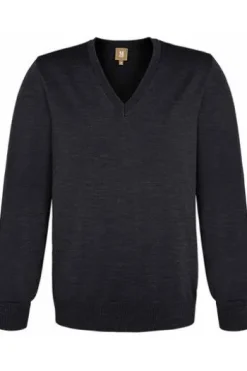 MAERZ V-Ausschnitt Pullover anthrazit extra feine Merinowolle