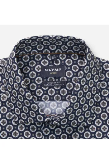 OLYMP Business Hemd Luxor marine gemustert Modern Fit Langarm