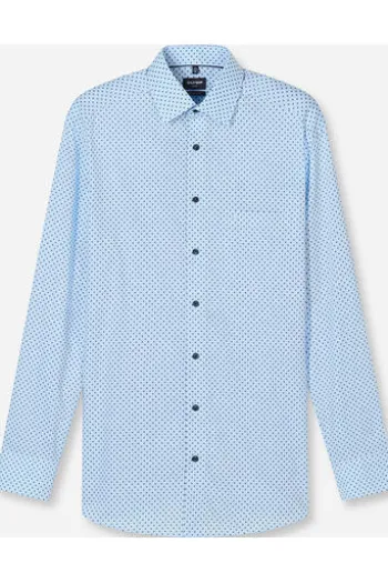 OLYMP City Hemd Luxor bleu gemustert Modern Fit Langarm