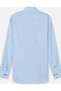OLYMP City Hemd Luxor bleu gemustert Modern Fit Langarm
