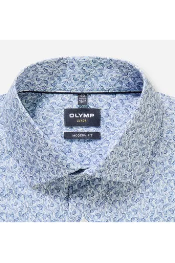 OLYMP City Hemd Luxor bleu gemustert Modern Fit Langarm