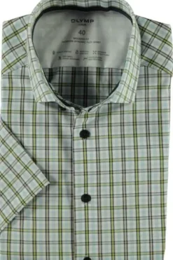 OLYMP Hemd Modern Fit Luxor Blau kariert Modern Fit Kurzarm
