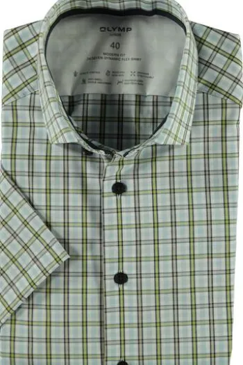 OLYMP Hemd Modern Fit Luxor Blau kariert Modern Fit Kurzarm