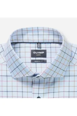 OLYMP Karo Hemd Luxor marine kariert Modern Fit Langarm