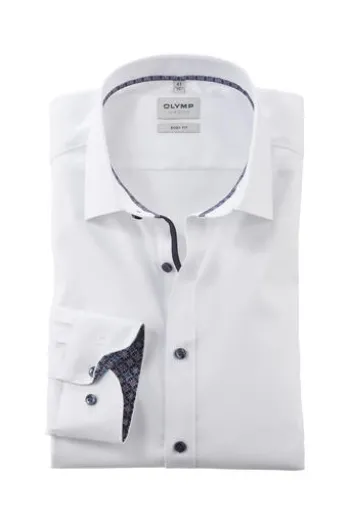 OLYMP Level Five gemustertes Hemd langarm Slim Fit weiß