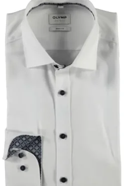OLYMP Level Five gemustertes Hemd langarm Slim Fit weiß