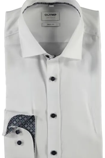 OLYMP Level Five gemustertes Hemd langarm Slim Fit weiß