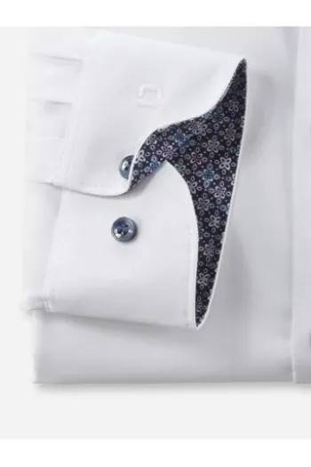 OLYMP Level Five gemustertes Hemd langarm Slim Fit weiß