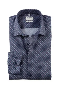 OLYMP Level Five gemustertes Hemd langarm Slim Fit marine