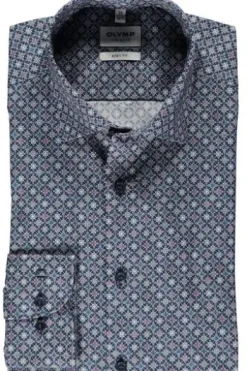 OLYMP Level Five gemustertes Hemd langarm Slim Fit marine