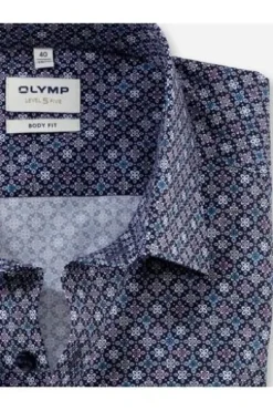 OLYMP Level Five gemustertes Hemd langarm Slim Fit marine
