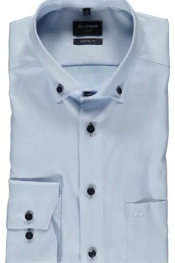 OLYMP Luxor gemustertes Hemd langarm Slim Fit hellblau