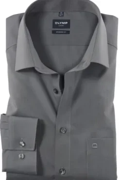 OLYMP Luxor gemustertes Hemd langarm Slim Fit mittelgrau