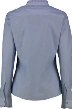 OS TRACHTEN Bluse blau gestreift langarm mit Rüschenbesatz