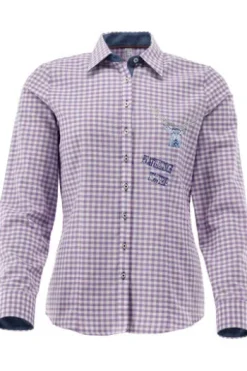 OS TRACHTEN Bluse lila kariert mit Hirschmotiv