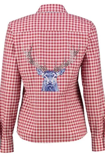 OS TRACHTEN Bluse rot kariert mit Hirschmotiv