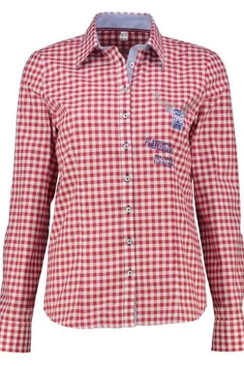 OS TRACHTEN Bluse rot kariert mit Hirschmotiv