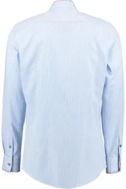 OS TRACHTEN Hemd blau gestreift Slim Fit Langarm mit Stehkragen