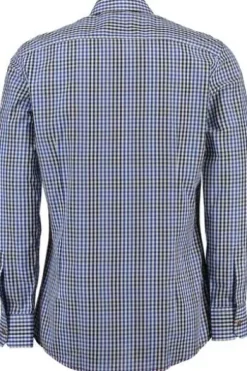 OS TRACHTEN Hemd blau kariert Slim Fit Langarm Haifischkragen