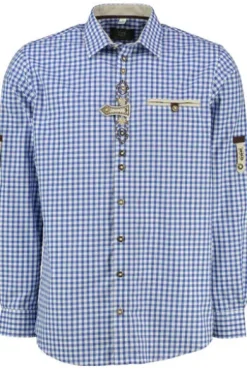 OS TRACHTEN Hemd blau kariert Regular Fit Langarm mit Krempelarm