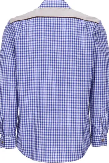 OS TRACHTEN Hemd blau kariert Regular Fit Langarm mit Stickerei