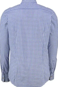 OS TRACHTEN Hemd blau kariert Slim Fit Langarm Stehkragen