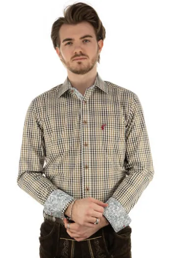OS TRACHTEN Hemd braun kariert Slim Fit Langarm Haifischkragen