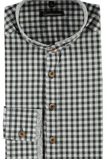 OS TRACHTEN Hemd grün kariert Slim Fit Langarm Stehkragen