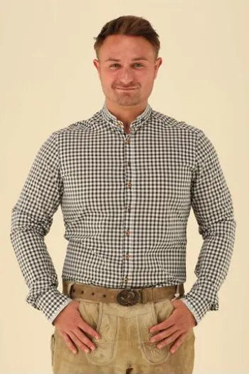 OS TRACHTEN Hemd grün kariert Slim Fit Langarm Stehkragen