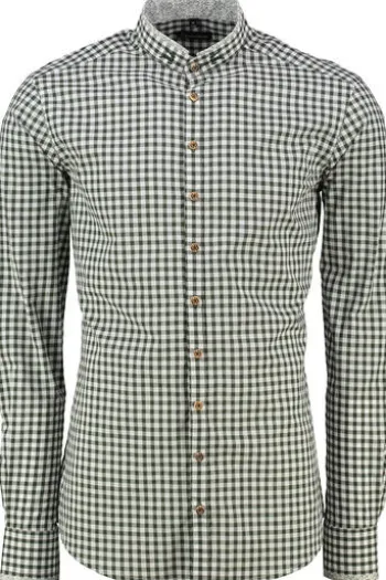 OS TRACHTEN Hemd grün kariert Slim Fit Langarm Stehkragen